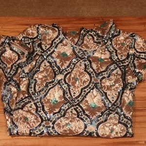 Sequin Embellished Short Sleeve Top in Gold and Teal